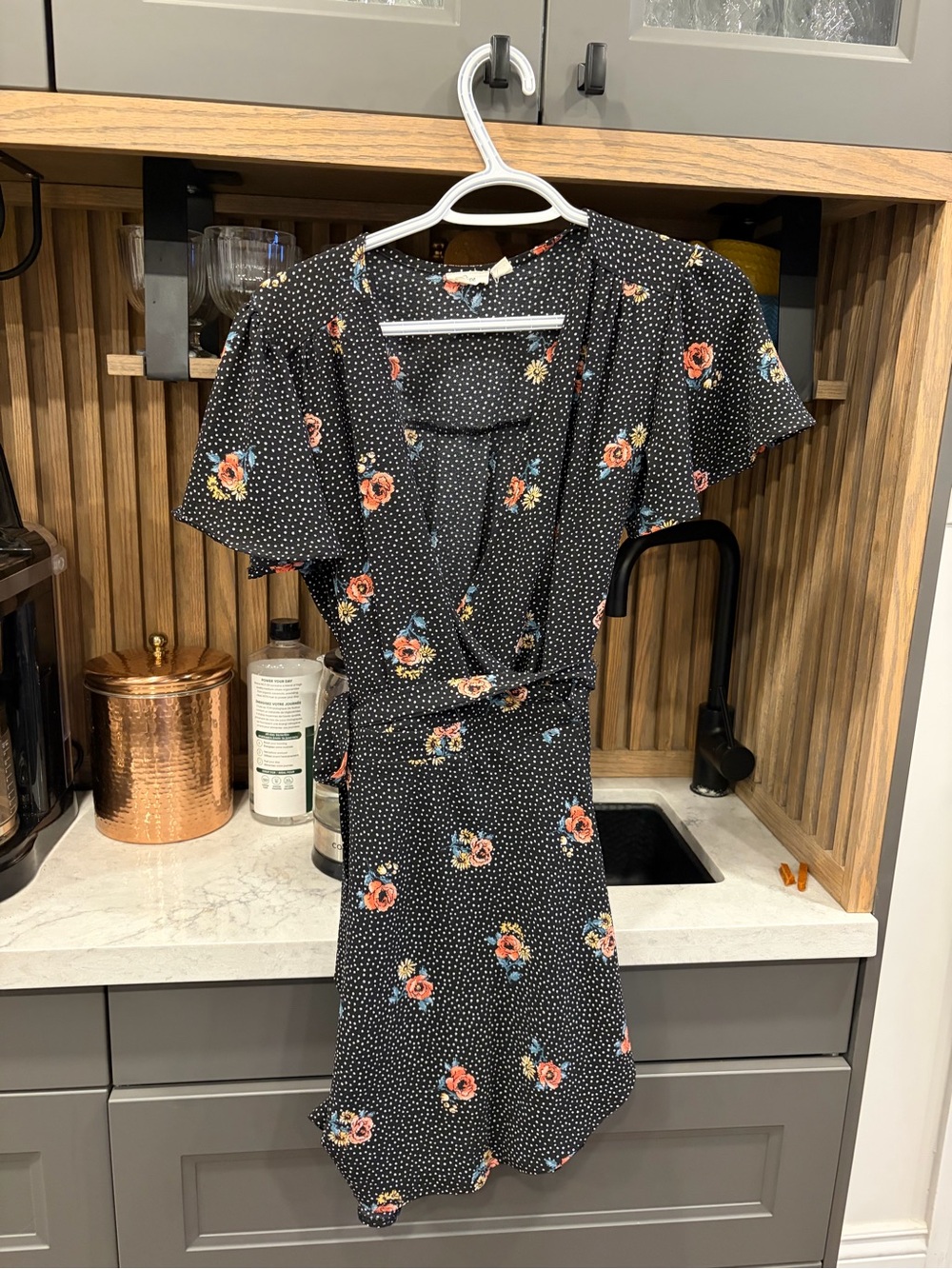 Ripe Black Polka Dot Floral Wrap Mini Dress